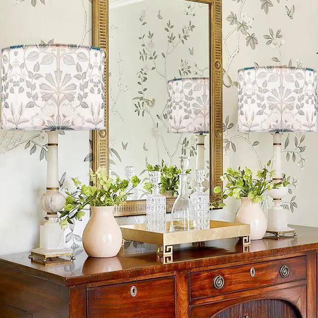 Alt view image 4 of 7 - Lamp Shades Set of 2,13" D x 10" H,Blue Green Floral Drum Shade