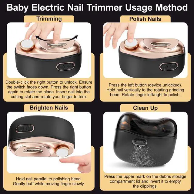 Alt view image 5 of 7 - Electric Nail Clipper, 3 in1 Baby Nail Trimmer Electric, Smart Easy Nail Clipper with LED Light & Nail Clip for People Adults, Seniors, Women, Men and Kids (Black)
