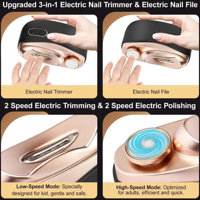 Alt view image 3 of 7 - Electric Nail Clipper, 3 in1 Baby Nail Trimmer Electric, Smart Easy Nail Clipper with LED Light & Nail Clip for People Adults, Seniors, Women, Men and Kids (Black)