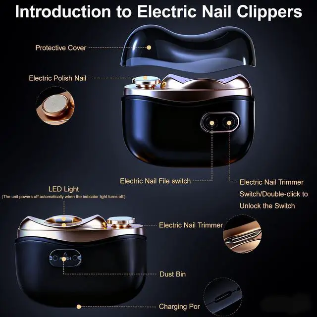 Alt view image 7 of 7 - Electric Nail Clipper, 3 in1 Baby Nail Trimmer Electric, Smart Easy Nail Clipper with LED Light & Nail Clip for People Adults, Seniors, Women, Men and Kids (Black)