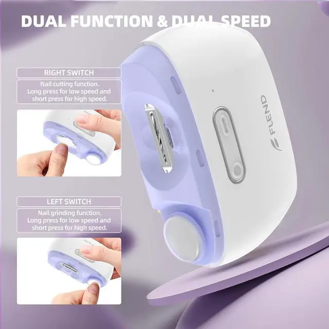 Alt view image 2 of 7 - Electric Nail Clipper, Electric Nail Trimmer Suitable for Children, Adults, and Elderly, Automatic Nail Clipper with 2 Adjustable Speeds, Nail Clippers with LED Light and Chip Storage Box