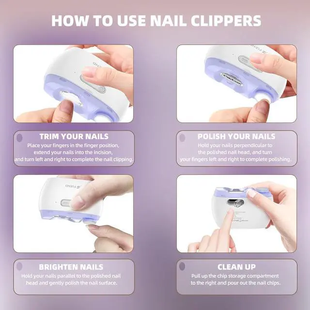 Alt view image 7 of 7 - Electric Nail Clipper, Electric Nail Trimmer Suitable for Children, Adults, and Elderly, Automatic Nail Clipper with 2 Adjustable Speeds, Nail Clippers with LED Light and Chip Storage Box