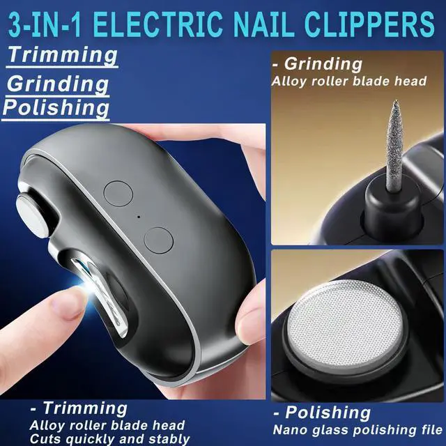 Alt view image 2 of 7 - Upgraded Electric Nail Clipper,for Thick & Brittle Nails,3-in-1 Rechargeable 2-Speed Nail Trimmer & Polisher with LED Light,& Storage,Electric Nail Clippers for Seniors,Adults & Kids