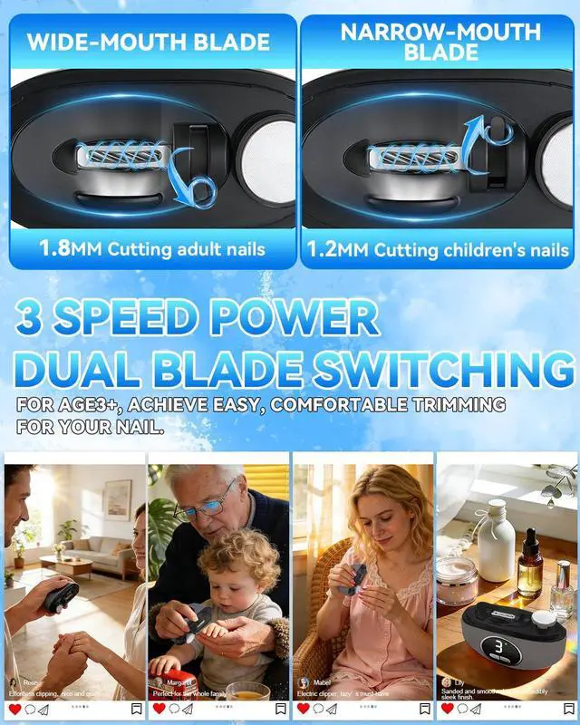 Alt view image 4 of 7 - 2026 Upgraded 3-in-1 Electric Automatic Nail ClipperAdjustable Dual-Blade