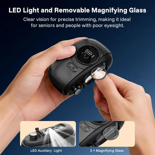 Alt view image 4 of 7 - Electric Nail Clippers for Seniors, LED Light, 5X Magnifier, Gray