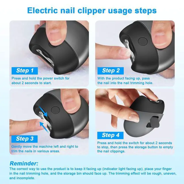 Alt view image 5 of 6 - Electric Automatic Nail Clipper with Light, 2-Speed Trimmer, USB Rechargeable, Nail Scraps Storage & Magnetic Cover, Safe for Babies, Kids, Seniors & Adults