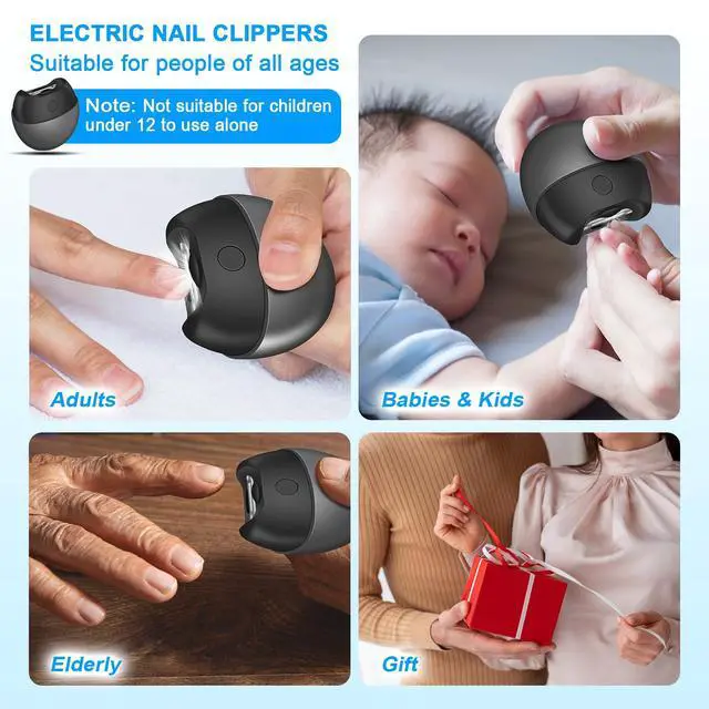 Alt view image 6 of 6 - Electric Automatic Nail Clipper with Light, 2-Speed Trimmer, USB Rechargeable, Nail Scraps Storage & Magnetic Cover, Safe for Babies, Kids, Seniors & Adults