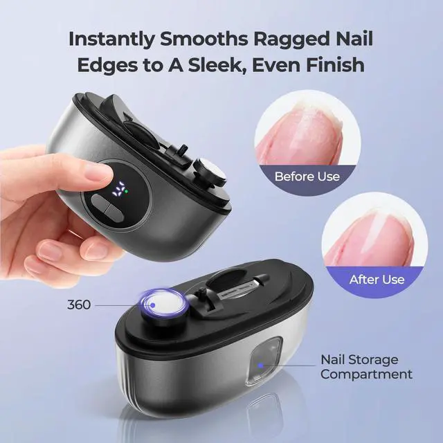 Alt view image 4 of 7 - Electric Nail Clipper, Electric Nail Trimmer Set with LED Light & Nail Scrap Storage & Professional Slant Edge Nail Clipper, Rechargeable Effortless Toenail Trimmer for Seniors, Women, Men (Grey)