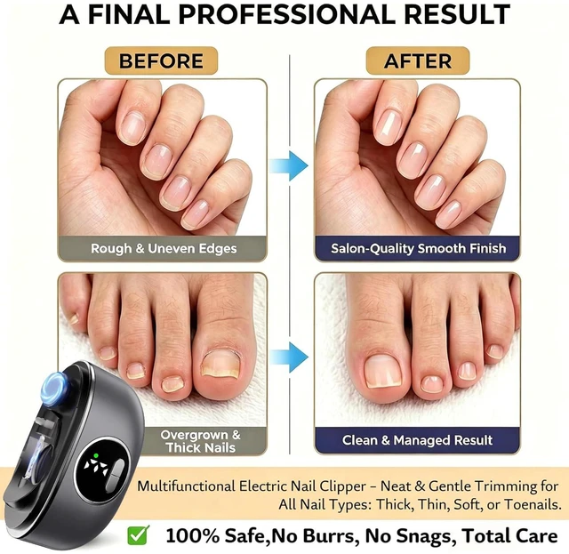 Alt view image 2 of 7 - Electric Nail Clipper for Seniors, Automatic Nail Trimmer | Dual-Blade 3-in-1 Rechargeable Electric Nail Cutter with Quiet 3-Speed, LED Light & Built-in Debris Storage
