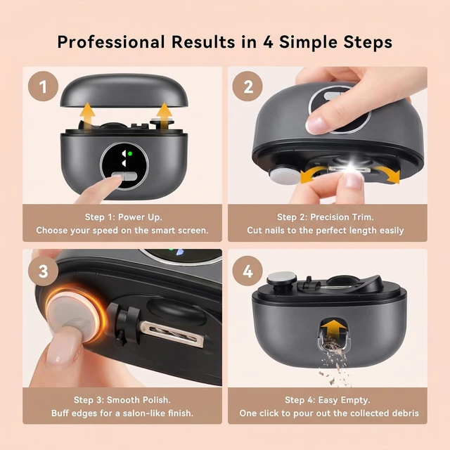 Alt view image 6 of 7 - Electric Nail Clipper for Seniors, Automatic Nail Trimmer | Dual-Blade 3-in-1 Rechargeable Electric Nail Cutter with Quiet 3-Speed, LED Light & Built-in Debris Storage