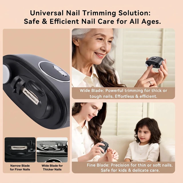 Alt view image 4 of 7 - Electric Nail Clipper for Seniors, Automatic Nail Trimmer | Dual-Blade 3-in-1 Rechargeable Electric Nail Cutter with Quiet 3-Speed, LED Light & Built-in Debris Storage