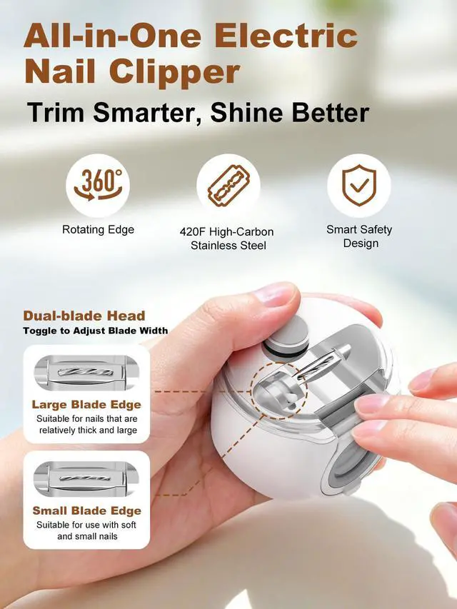 Alt view image 3 of 7 - RT-01 Electric Nail Clipper, 3-in-1 Automatic Nail Trimmer with Dual-Blade Head & Magnifier, 3 Speed & LED Light & Storage- Rechargeable Nail Clippers and File for Families Kids Adults Seniors