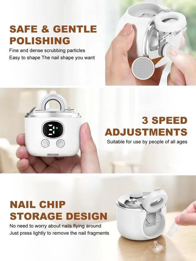 Alt view image 7 of 7 - RT-01 Electric Nail Clipper, 3-in-1 Automatic Nail Trimmer with Dual-Blade Head & Magnifier, 3 Speed & LED Light & Storage- Rechargeable Nail Clippers and File for Families Kids Adults Seniors