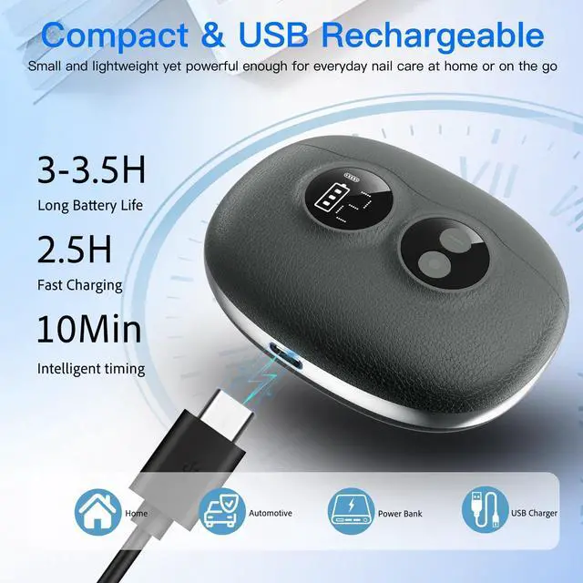 Alt view image 7 of 7 - Electric Nail Clipper, 3 in 1 Electric Nail Clippers with Interchangeable Heads, Built-in Magnifier, Dual Polishing Modes, LCD Display, Debris Storage, for Seniors, Adults, Kids