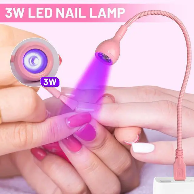 Alt view image 2 of 7 - 3W USB UV Nail Lamp with Flexible Gooseneck for Gel Nails, Pink