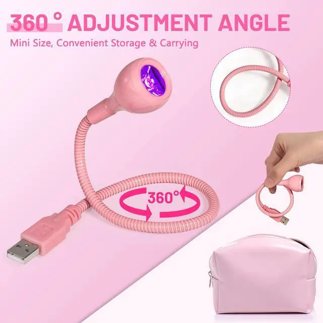 Alt view image 4 of 7 - 3W USB UV Nail Lamp with Flexible Gooseneck for Gel Nails, Pink