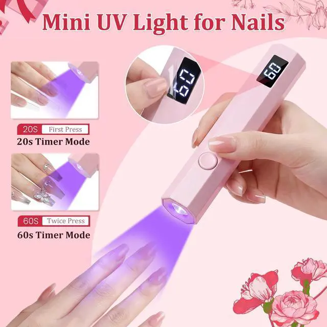 Alt view image 2 of 7 - Handheld UV Nail Light for Gel Nails, Flash Cure Nail Lamp with LED Display, Mini Led Nail Lamp Pen Settings 20/60s Timer, Hand Held Nail Light for Glue Polish Home Salon DlY