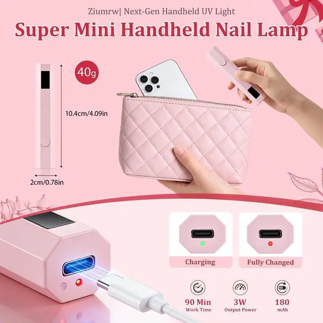 Alt view image 5 of 7 - Handheld UV Nail Light for Gel Nails, Flash Cure Nail Lamp with LED Display, Mini Led Nail Lamp Pen Settings 20/60s Timer, Hand Held Nail Light for Glue Polish Home Salon DlY
