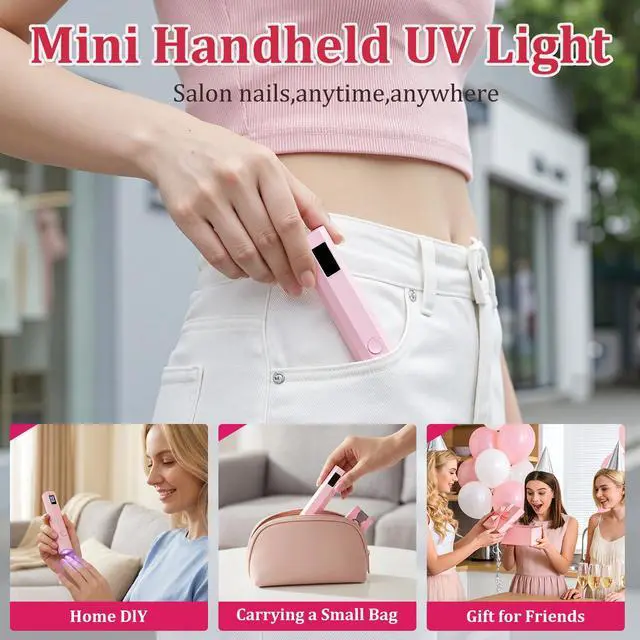 Alt view image 6 of 7 - Handheld UV Nail Light for Gel Nails, Flash Cure Nail Lamp with LED Display, Mini Led Nail Lamp Pen Settings 20/60s Timer, Hand Held Nail Light for Glue Polish Home Salon DlY