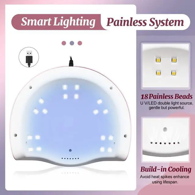 Alt view image 3 of 7 - UV LED Nail Lamp 54W, Professional Nail Dryer Gel Polish Light, UV Light with 3 Timer Setting, Curing Gel LED Dryer, Art Tools with Automatic Sensor, LCD Display