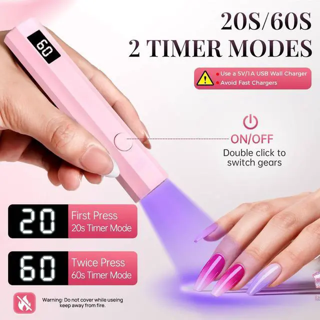 Alt view image 4 of 7 - Mini Handheld UV Nail Light with Stand, Portable Flash Cure