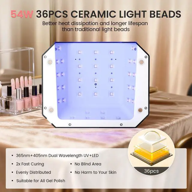 Alt view image 3 of 7 - 54W UV Nail Lamp, Plug-in UV Lamp for Gel Light 4Timers&AutoSens