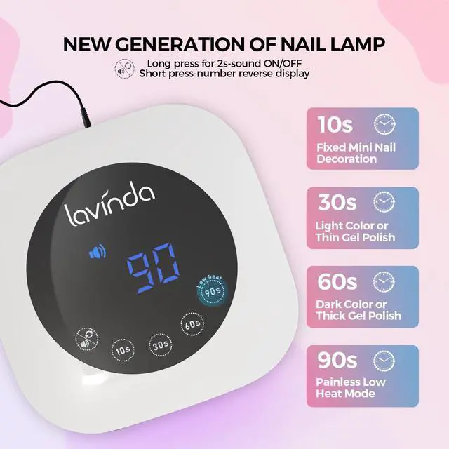 Alt view image 2 of 7 - UV Light for Nails, Plug-in 54W LED Nail Lamp for Acrylic Gel Polish Nail with Large LCD Display, Professional UV Nail Light Fast Curing Lamp Nail Dryer with 4 Timers for Women Girl Mom