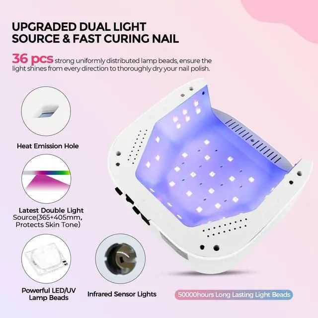 Alt view image 3 of 7 - UV Light for Nails, Plug-in 54W LED Nail Lamp for Acrylic Gel Polish Nail with Large LCD Display, Professional UV Nail Light Fast Curing Lamp Nail Dryer with 4 Timers for Women Girl Mom