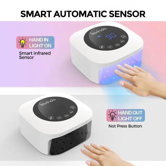 Alt view image 4 of 7 - UV Light for Nails, Plug-in 54W LED Nail Lamp for Acrylic Gel Polish Nail with Large LCD Display, Professional UV Nail Light Fast Curing Lamp Nail Dryer with 4 Timers for Women Girl Mom