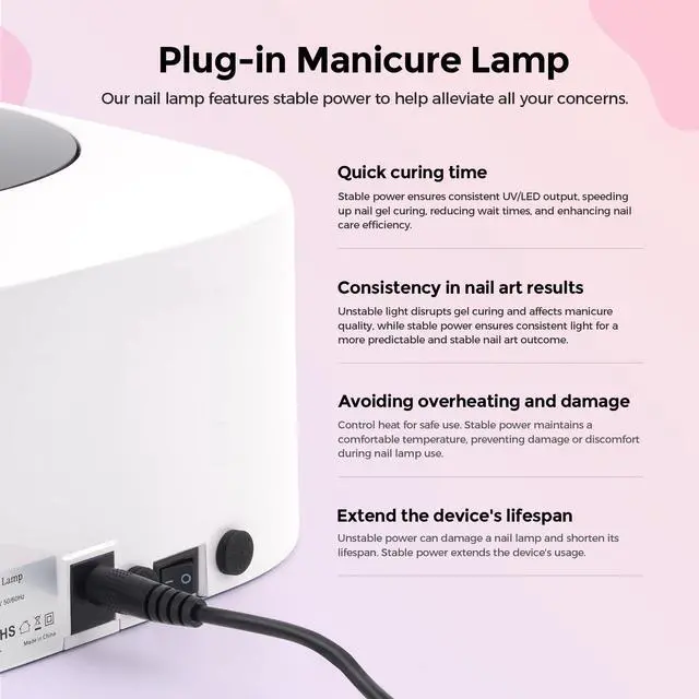 Alt view image 7 of 7 - UV Light for Nails, Plug-in 54W LED Nail Lamp for Acrylic Gel Polish Nail with Large LCD Display, Professional UV Nail Light Fast Curing Lamp Nail Dryer with 4 Timers for Women Girl Mom