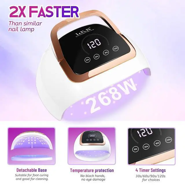Alt view image 2 of 6 - 268W UV LED Nail Lamp, Nail Dryer for Gel Polish, 4 Timers Curing Lamp Professional Nail Light, 66Pcs Uv Beads and Automatic Sensor (Black)