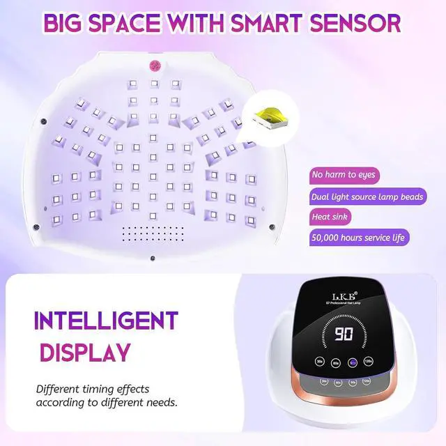 Alt view image 4 of 6 - 268W UV LED Nail Lamp, Nail Dryer for Gel Polish, 4 Timers Curing Lamp Professional Nail Light, 66Pcs Uv Beads and Automatic Sensor (Black)