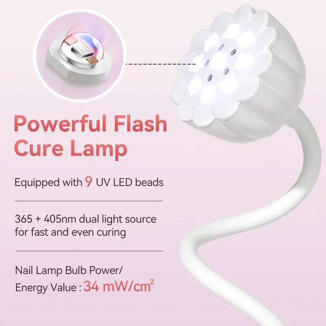 Alt view image 2 of 7 - Gooseneck UV LED Nail Lamp Flash Cure Lamp Rechargeable 58mW/cm²