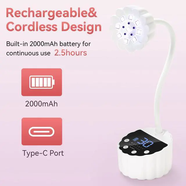 Alt view image 6 of 7 - Gooseneck UV LED Nail Lamp Flash Cure Lamp Rechargeable 58mW/cm²
