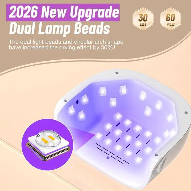 Alt view image 2 of 7 - UV Nail Lamp - Fast Drying, UV Light for Gel Nails with 30 Dual Lamp Beads, 4 Timer, LCD Display, Energy Efficient LED Nail Light for Home & Salon (White)