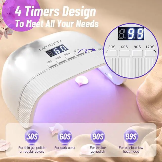 Alt view image 4 of 7 - UV Nail Lamp - Fast Drying, UV Light for Gel Nails with 30 Dual Lamp Beads, 4 Timer, LCD Display, Energy Efficient LED Nail Light for Home & Salon (White)