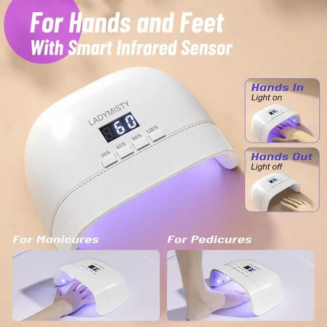 Alt view image 5 of 7 - UV Nail Lamp - Fast Drying, UV Light for Gel Nails with 30 Dual Lamp Beads, 4 Timer, LCD Display, Energy Efficient LED Nail Light for Home & Salon (White)