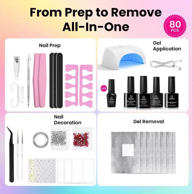 Alt view image 2 of 7 - Nail Polish Kit with U V Light - 80Pcs 55 Colors Gel Nail Kit