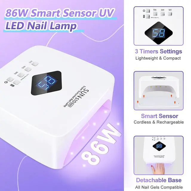 Alt view image 2 of 7 - Cordless UV LED Nail Lamp, 86W Professional UV Nail Lamp