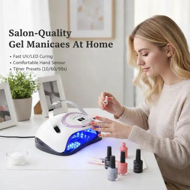 Alt view image 2 of 7 - Professional UV LED Nail Lamp, 66 LEDs Nail Dryer with Smart Sensor, Digital Display & 4 Timers, Fast Curing for Gel Polish, Rhinestone Glue, Solid & Liner Gel, for Home & Salon Use