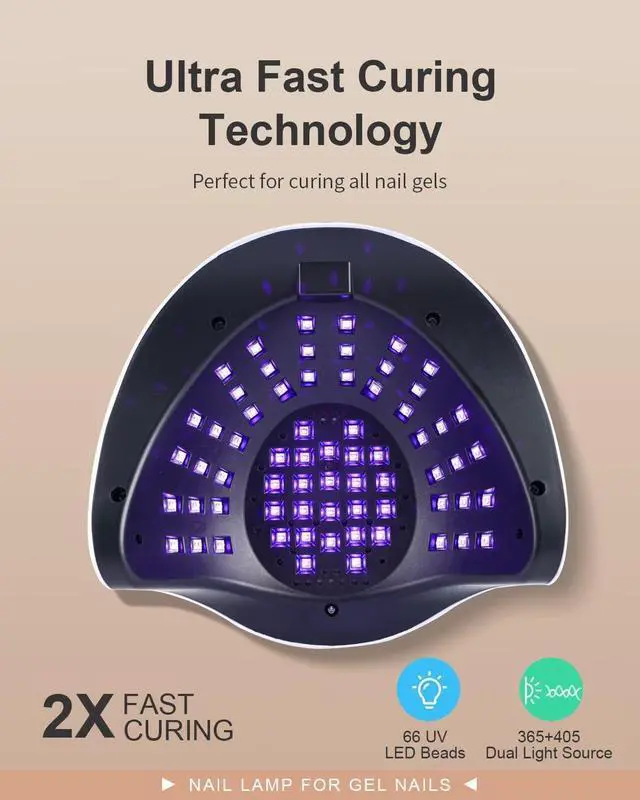 Alt view image 6 of 7 - Professional UV LED Nail Lamp, 66 LEDs Nail Dryer with Smart Sensor, Digital Display & 4 Timers, Fast Curing for Gel Polish, Rhinestone Glue, Solid & Liner Gel, for Home & Salon Use