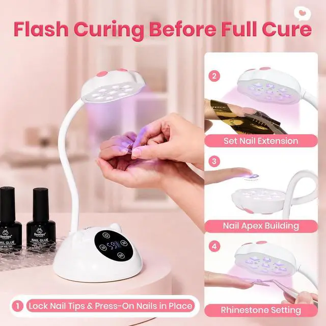 Alt view image 4 of 7 - Gooseneck Flash Cure Nail Lamp, Cordless 2000mAh UV Light MilkKitty