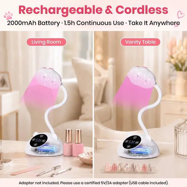Alt view image 3 of 7 - Gooseneck Flash Cure Nail Lamp, Cordless 2000mAh UV Light MilkKitty