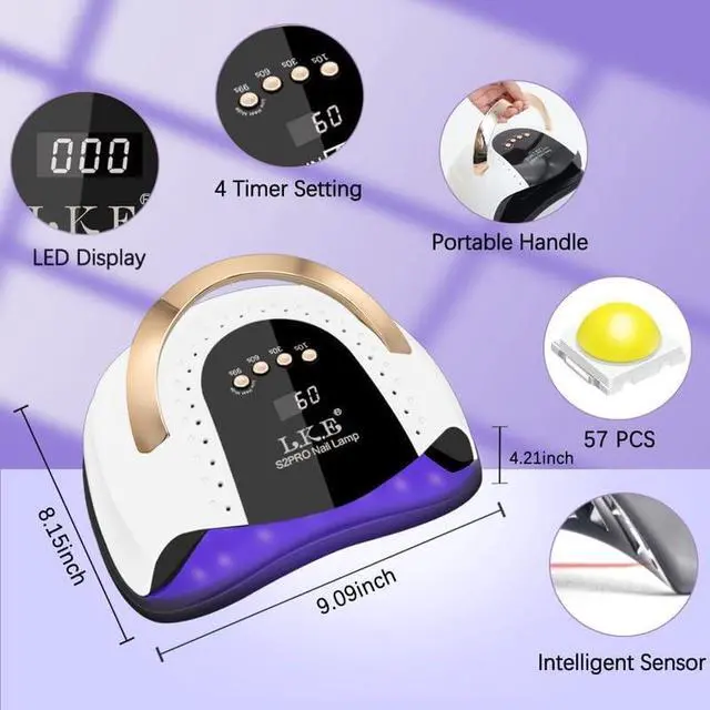 Alt view image 4 of 7 - 268W UV LED Nail Lamp, Nail Dryer for Gel Polish, 4 Timers UV Nail Lamp Professional Nail Light, 57Pcs Lamp Beads and Automatic Sensor(White)