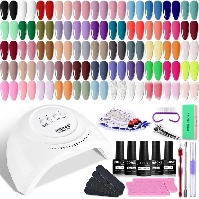 Main image of Gel Nail Polish Kit 60 PCS with U V Light Soak off Base Top Coat 55 Shine Colors Gel Nail Kit Bright and Dark Brown Wine Red Series Manicure Set for Women and Girls