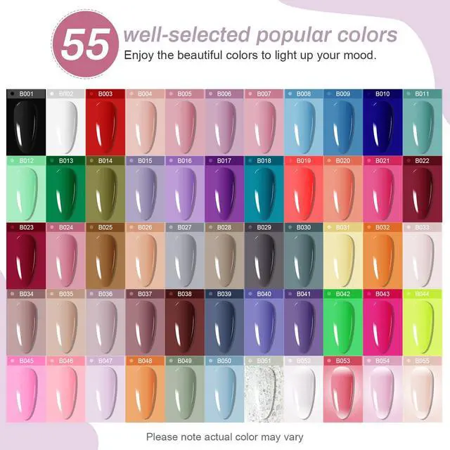 Alt view image 3 of 7 - Gel Nail Polish Kit 60 PCS with U V Light Soak off Base Top Coat 55 Shine Colors Gel Nail Kit Bright and Dark Brown Wine Red Series Manicure Set for Women and Girls
