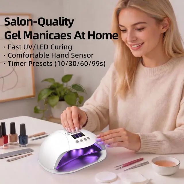 Alt view image 2 of 6 - UV LED Nail Lamp, 280W Fast Curing Gel Nail Dryer for Gel Polish, Rhinestone Glue, Solid & Liner Gel, 4 Timers & Spacious Chamber with Smart Sensor, Professional 45Pcs LEDs for Home Salon Use
