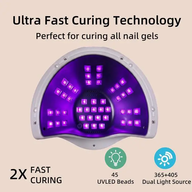 Alt view image 3 of 6 - UV LED Nail Lamp, 280W Fast Curing Gel Nail Dryer for Gel Polish, Rhinestone Glue, Solid & Liner Gel, 4 Timers & Spacious Chamber with Smart Sensor, Professional 45Pcs LEDs for Home Salon Use