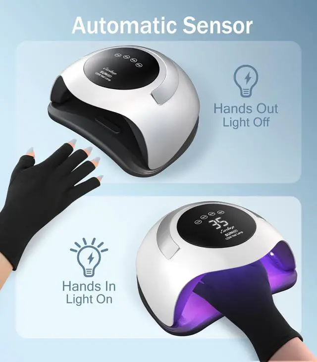 Alt view image 5 of 7 - 120W UV Light for Nails - UV Nail Lamp with Gloves Kit Nail Dryer Lamp for Gel Nails Professional for Home and Salon
