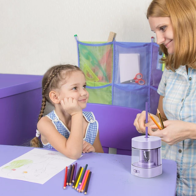 Alt view image 2 of 6 - Electric Pencil Sharpener, Automatic Pencil Sharpeners, Purple Suitable for No.2 Pencils Colored Pencils, USB & Battery Operated Pencil Sharpener for School, Home, Office, Classroom